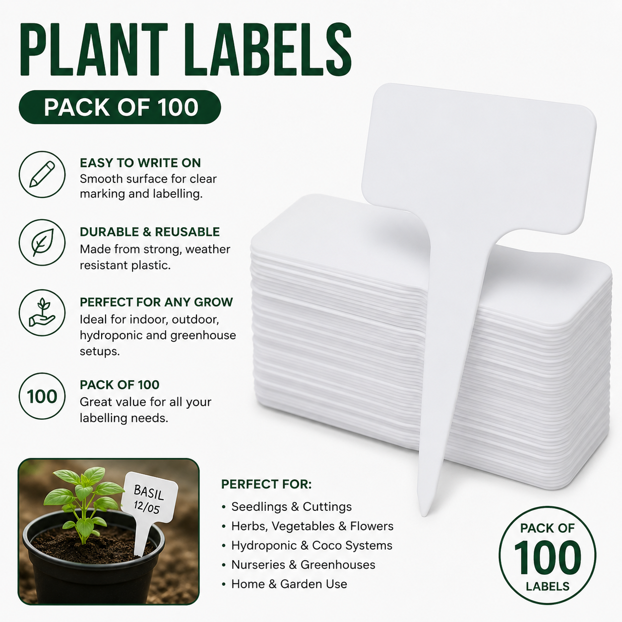 Plant Labels - White - Pack of 100